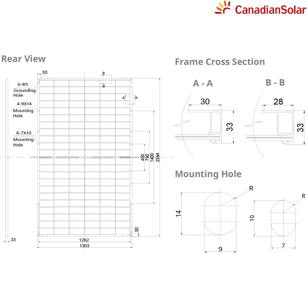 ابعاد پنل خورشیدی canadian solar بایفشیال 700 وات