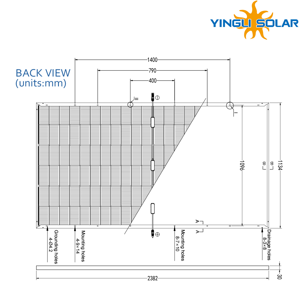 ابعاد پنل خورشیدی yingli solar بایفشیال 610 وات